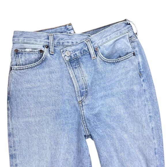 Agolde Criss Cross Jeans Blue Denim Asymmetric Straight Leg High Rise size 26 - Picture 4 of 10